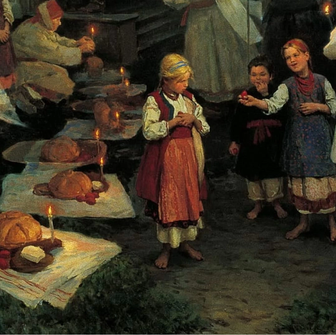 Nikolaj Kornilevič Pimonenko - Mykola Kornylovyč Pymonenko, Preghiera del mattino di Pasqua in Malorosia, dettaglio